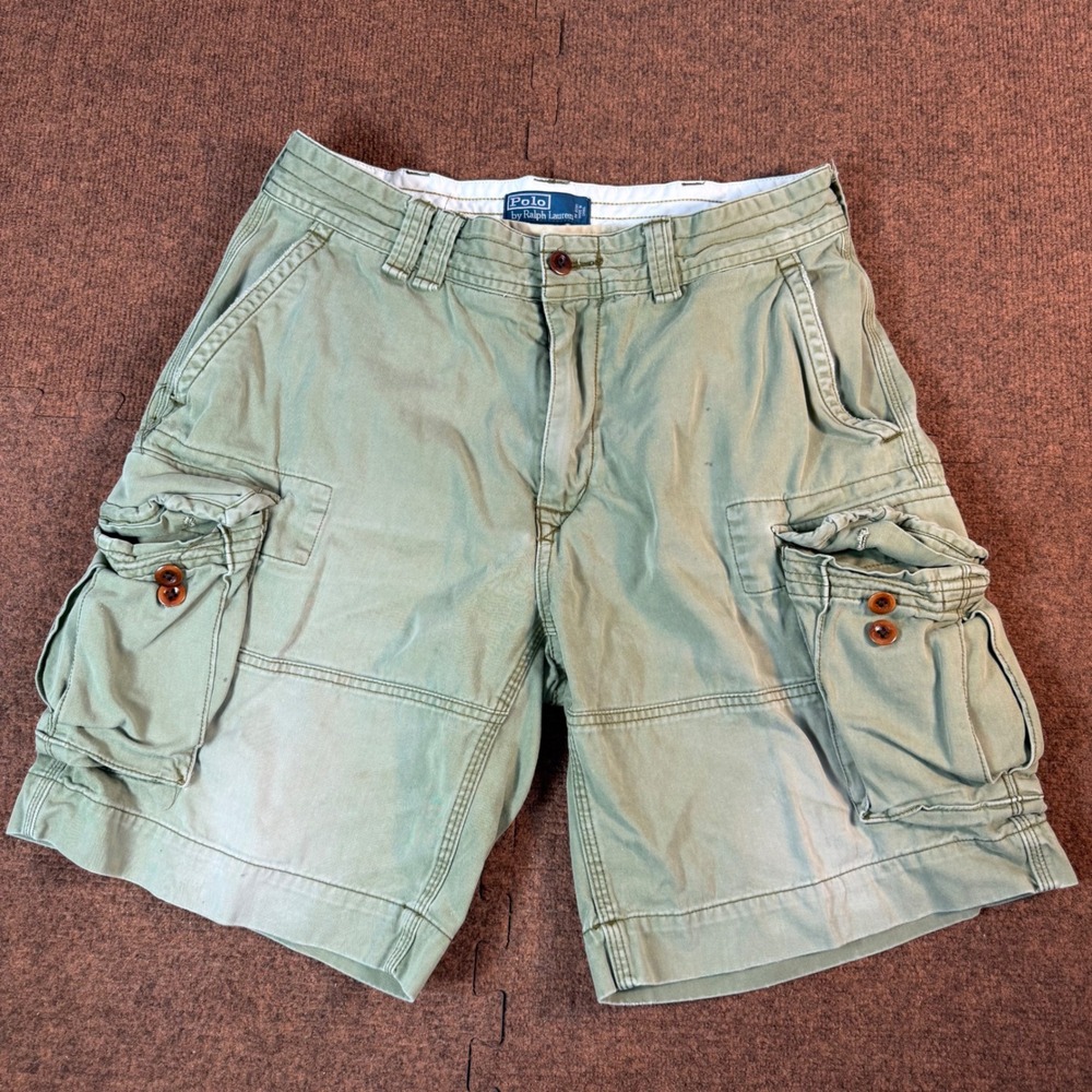A+ Polo Ralph Lauren Mens Cargo Shorts Olive Green Cotton Chino Utility Size 34